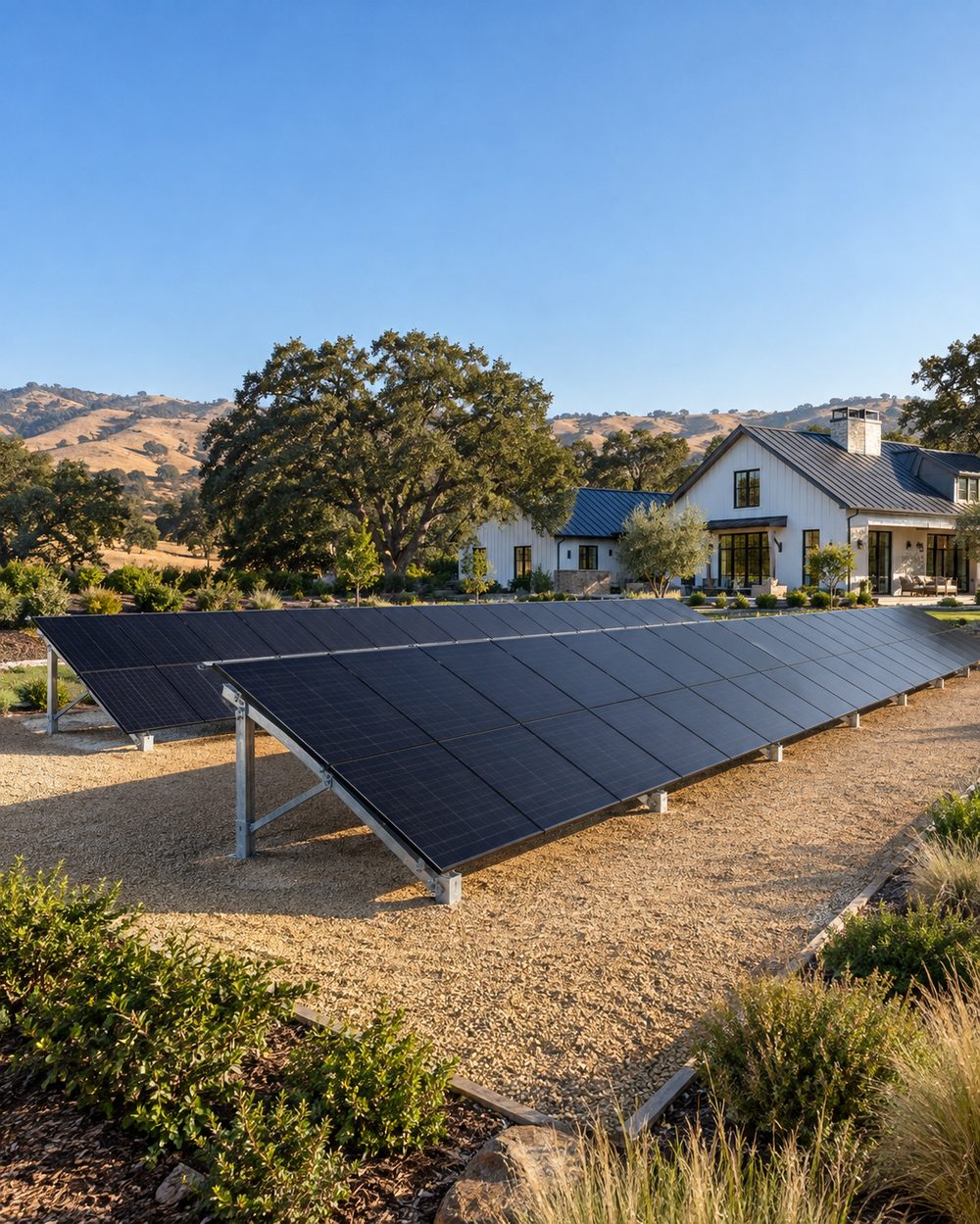 Ground-mount solar array on a Central Valley property